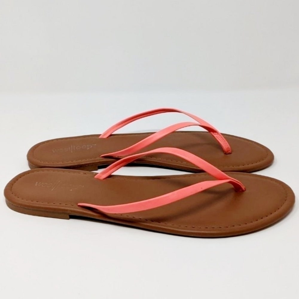 NWT West Loop Neon Coral Thin Sheild Sandals Flip Flops Size Medium (7-8) New - Picture 5 of 10